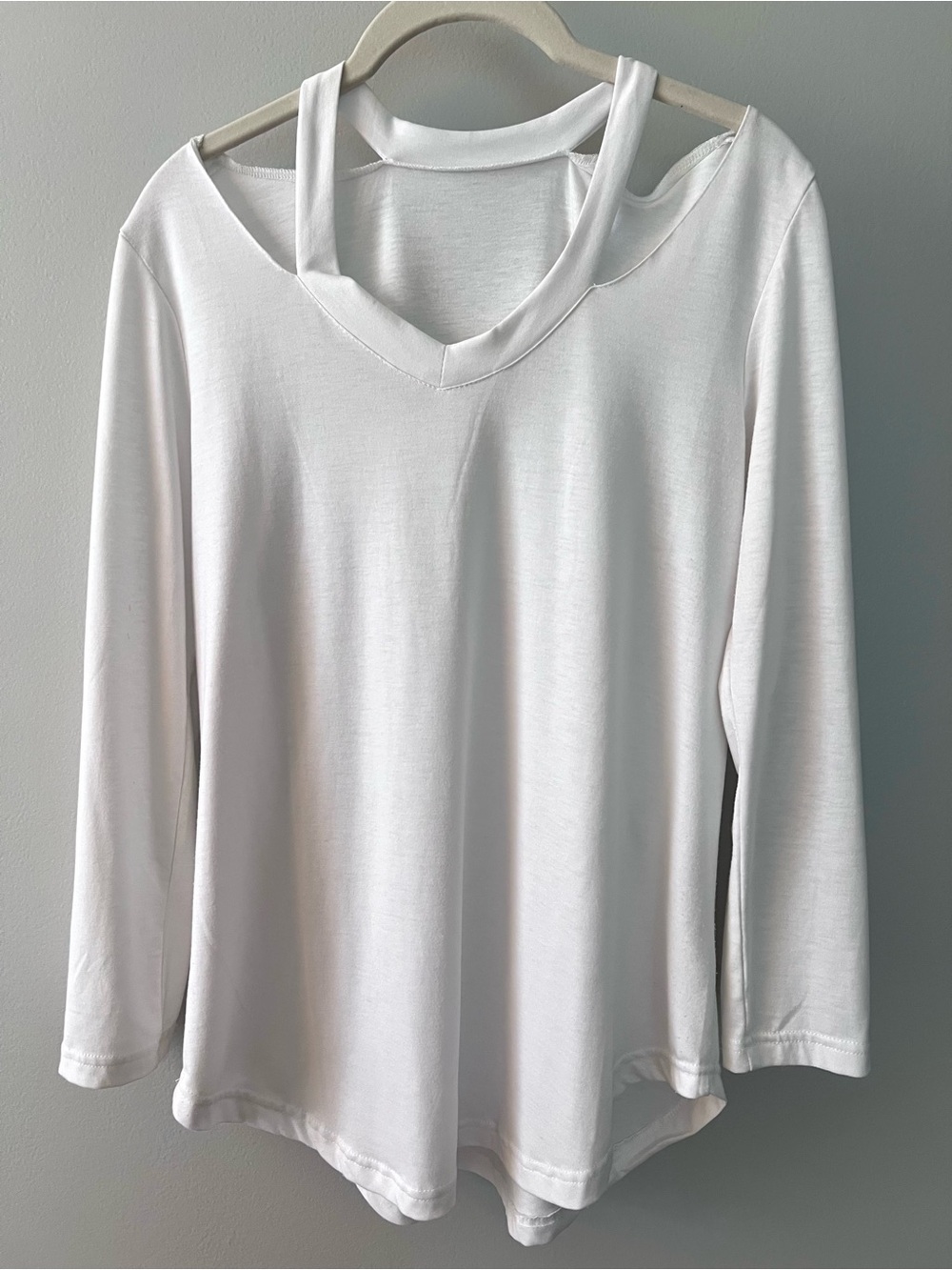 White Cutout V-Neck Long Sleeve Top